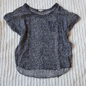 Joie 100% Silk Cheetah Leopard Animal Print Gray Black Tee Shirt Top Small